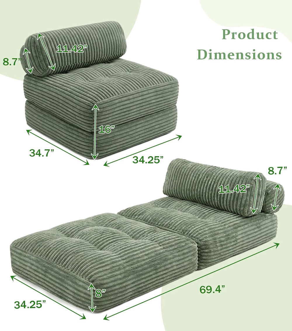 Welzona 3-in-1 Folding Sofa Bed, 34" Detachable Foldable Chair Bed Sleeper