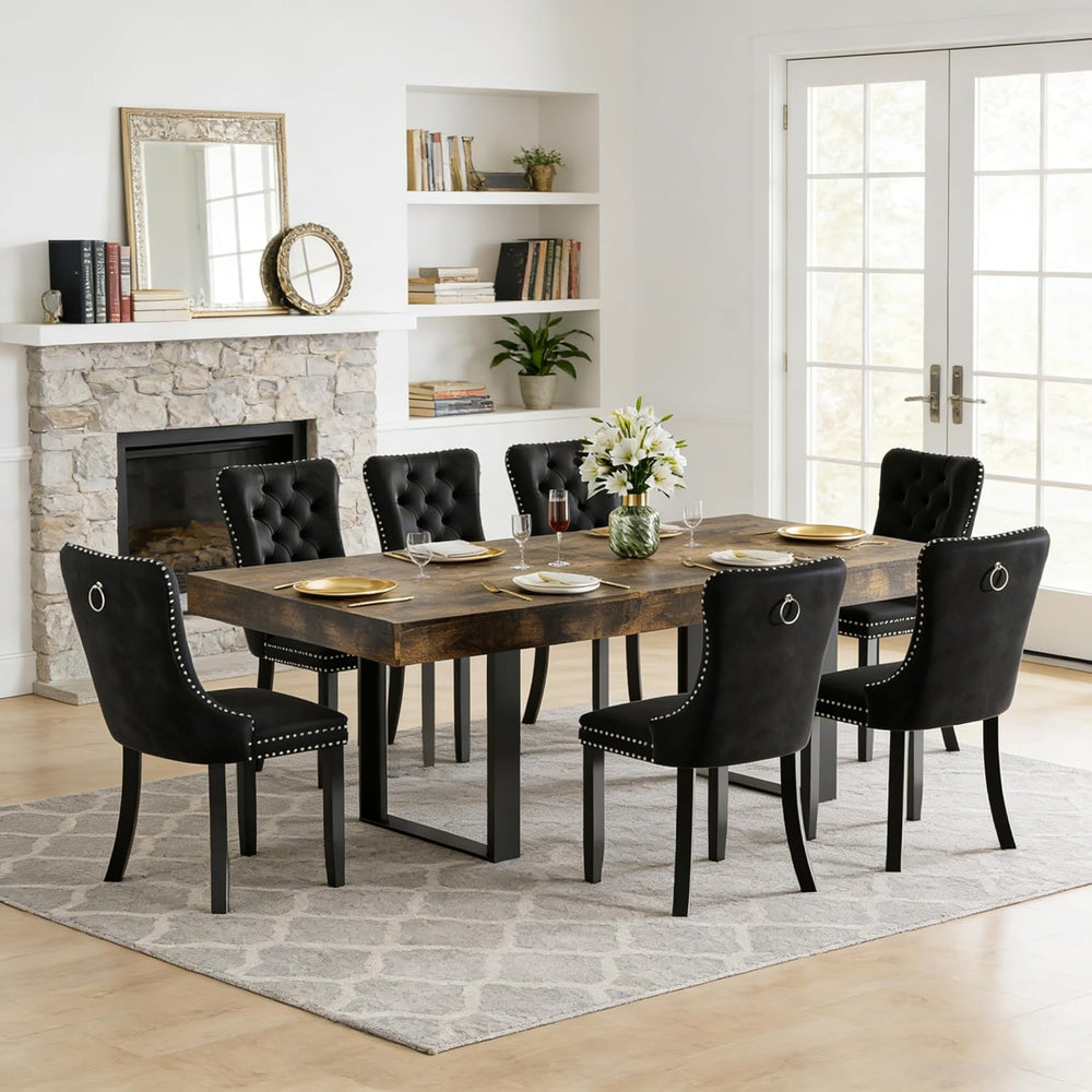 7-Piece Extendable Dining Table Set for 6, 63-78 Inch Rustic Brown Kitchen Ta...