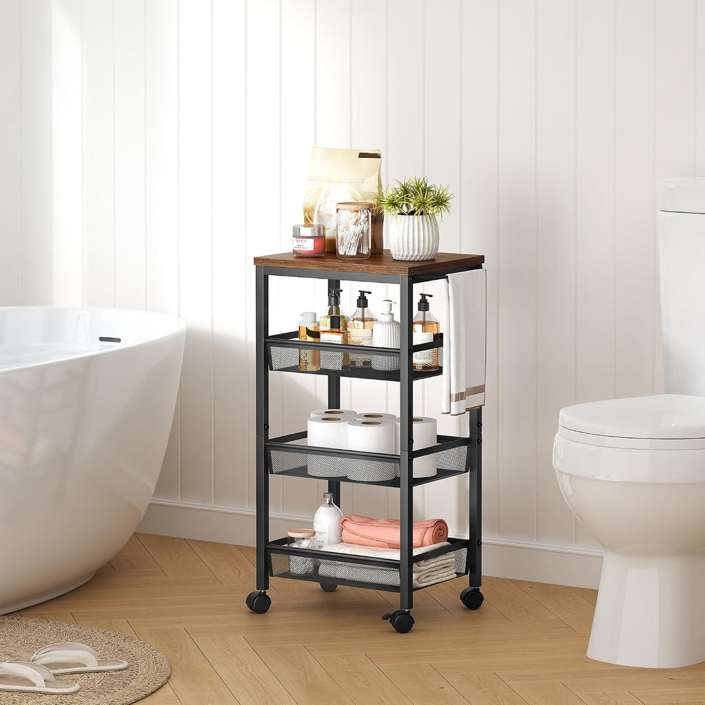 Hoctieon Rolling Storage Cart, 4-Tier 11.8" Wide Panel Kitchen Storage C...