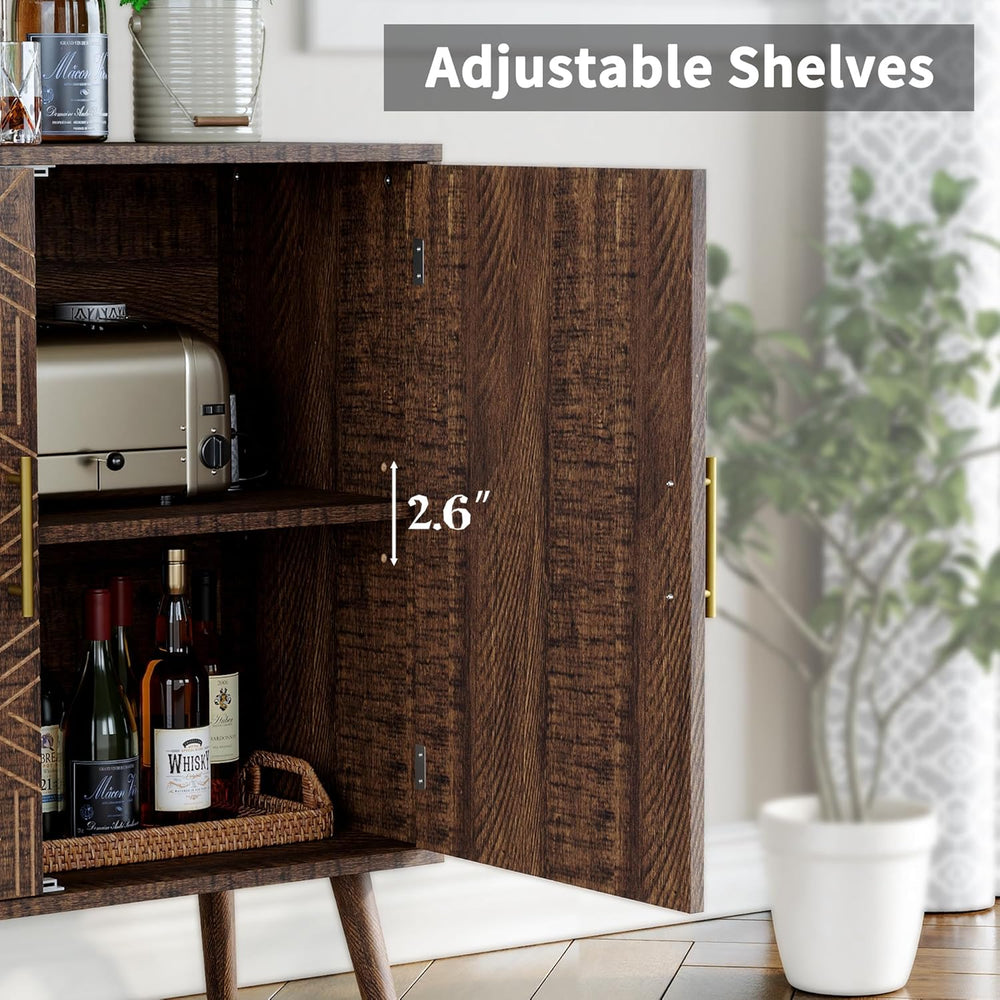 Sideboard Buffet Cabinet with Storage, Elegant Wood Accent Cabinet with Line ...