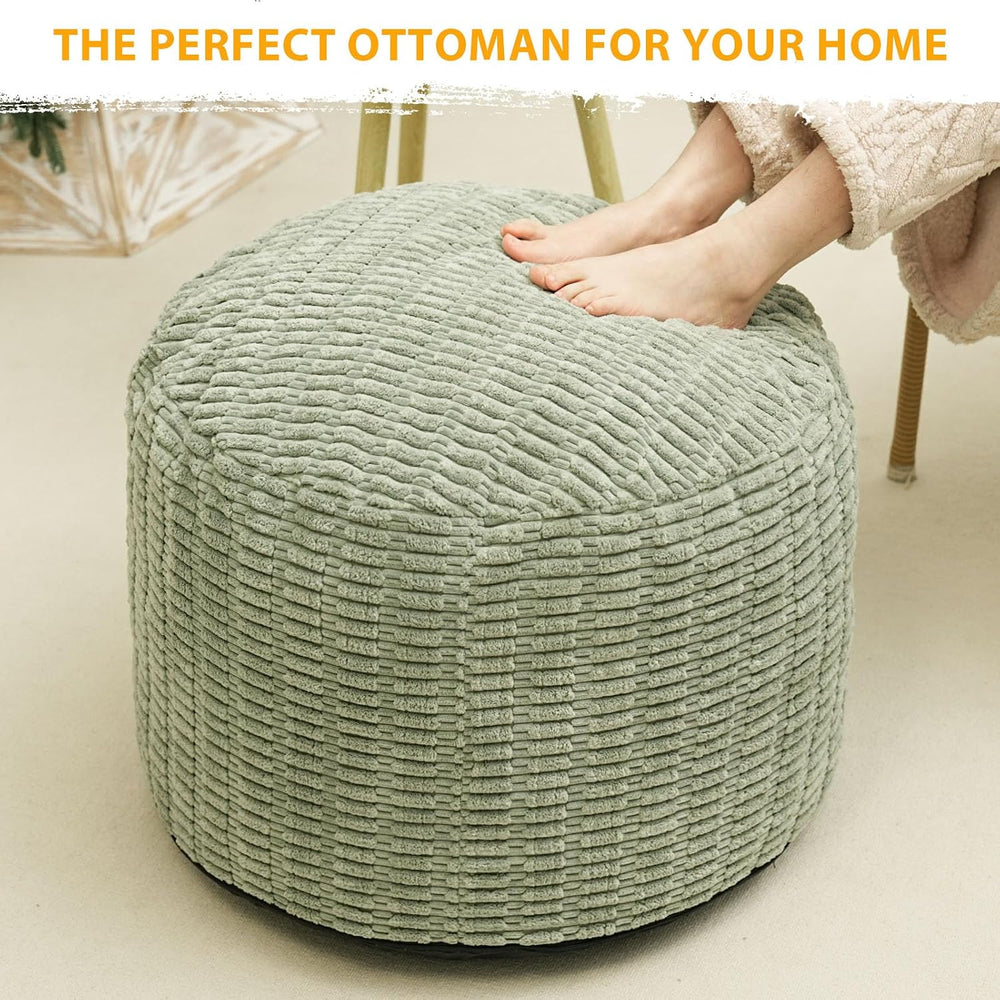 Round Stuffed Pouf Ottoman for Foot Rest 20" X 15" Faux Fur Poufs, ...
