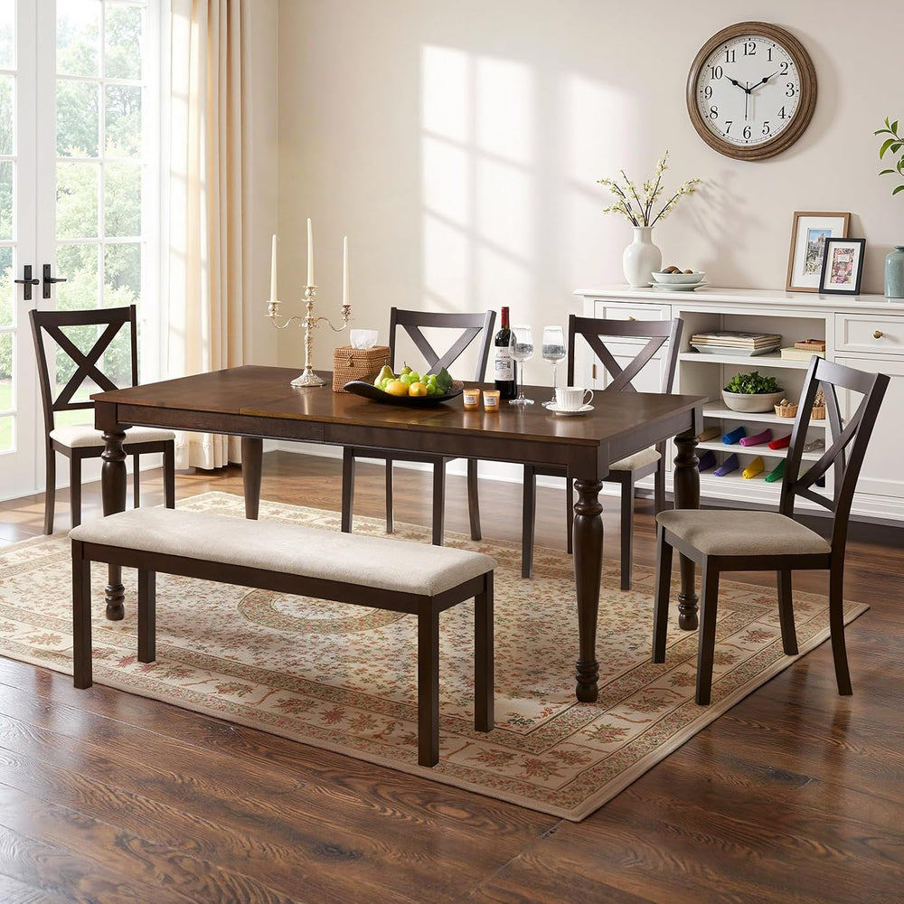 LUXOAK 6 Piece Farmhouse Dining Table Set with 71" Solid Wood Table