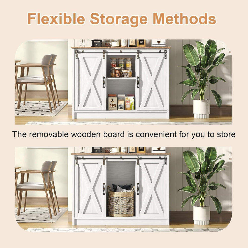 4 EVER WINNER Farmhouse Coffee Bar Cabinet, 42" Buffet Cabinet with Stor...