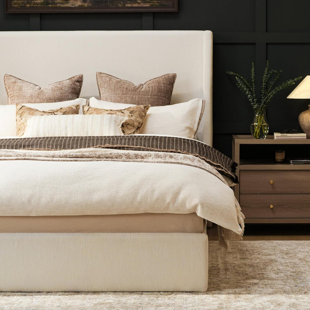 RECCI King Size Upholstered Platform Bed Frame with Tall Wingback Headboard