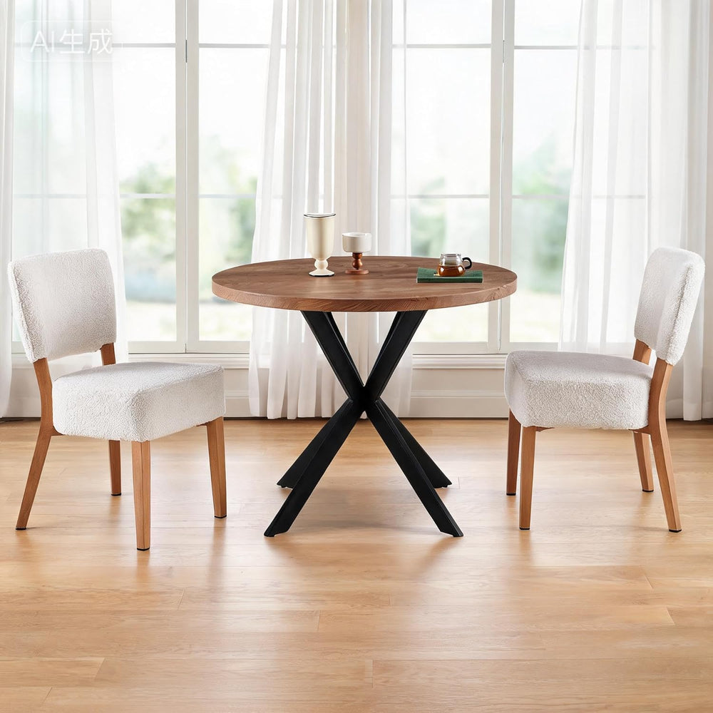 3-Piece Round Table & Chair Set, Space Saving Kitchen Breakfast Nook Waln...