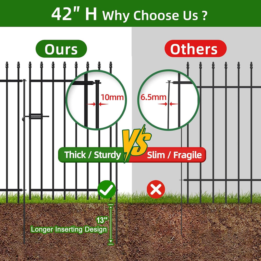 Decorative Metal Garden Fence with Gate 42" x 11.5', Dog Fence Outdoor