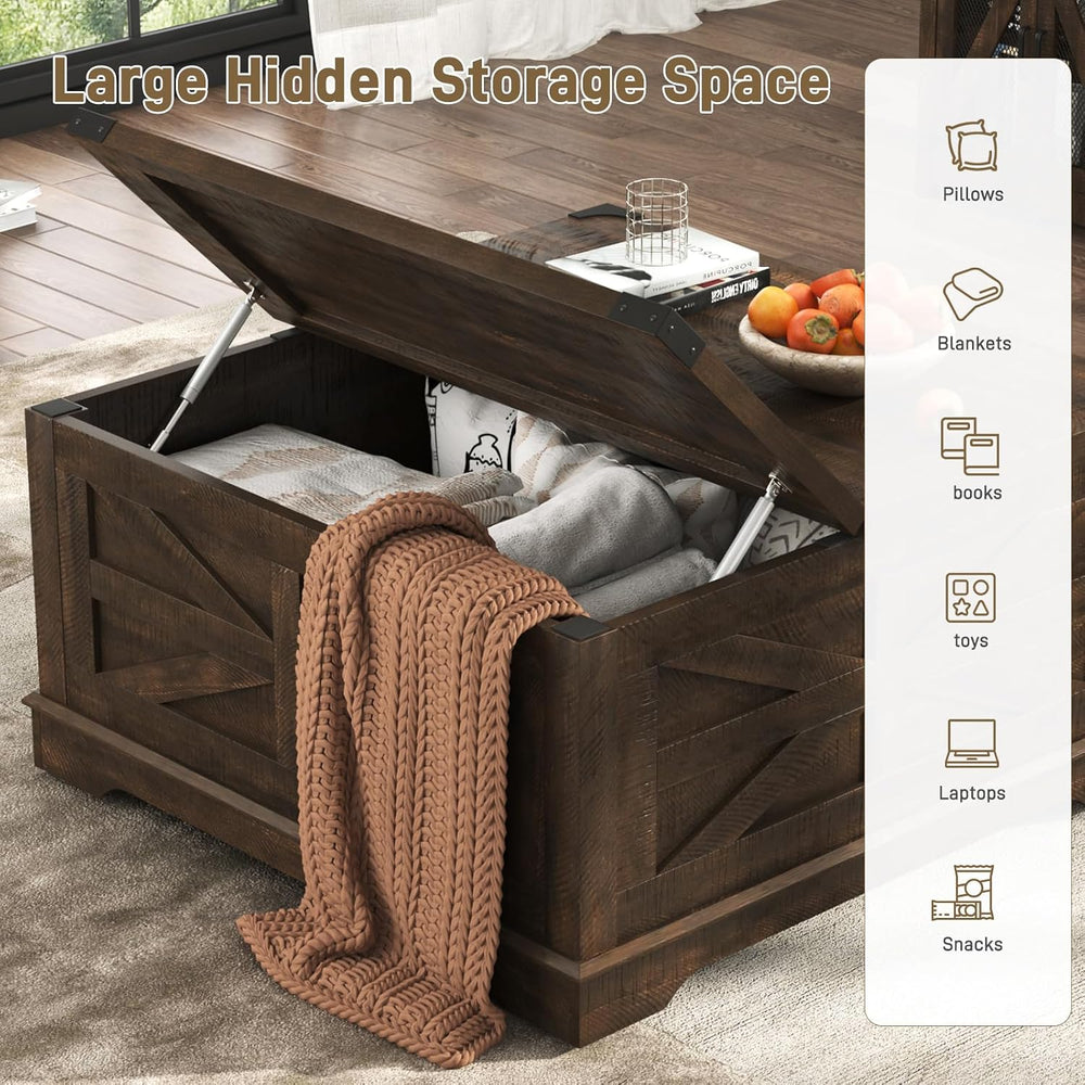 Hlivelood 36" Farmhouse Movable Lift Top Coffee Table with Storage and P...