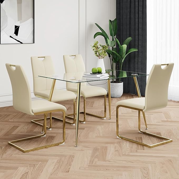 Goujxcy Dining Chairs Set of 2, Modern High Back Kitchen Chairs with Metal Le...