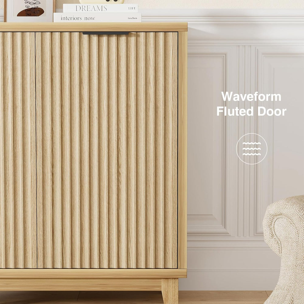 Fluted Cabinet with Storage, Mid Century Modern 2 Doors Sideboard Buffet