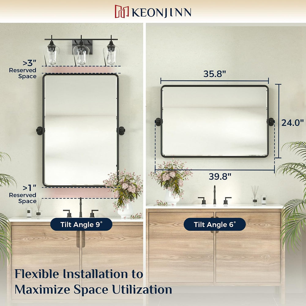 Keonjinn 24x36 Inch Black Povit Mirror for Bathroom, Tilt Mirror