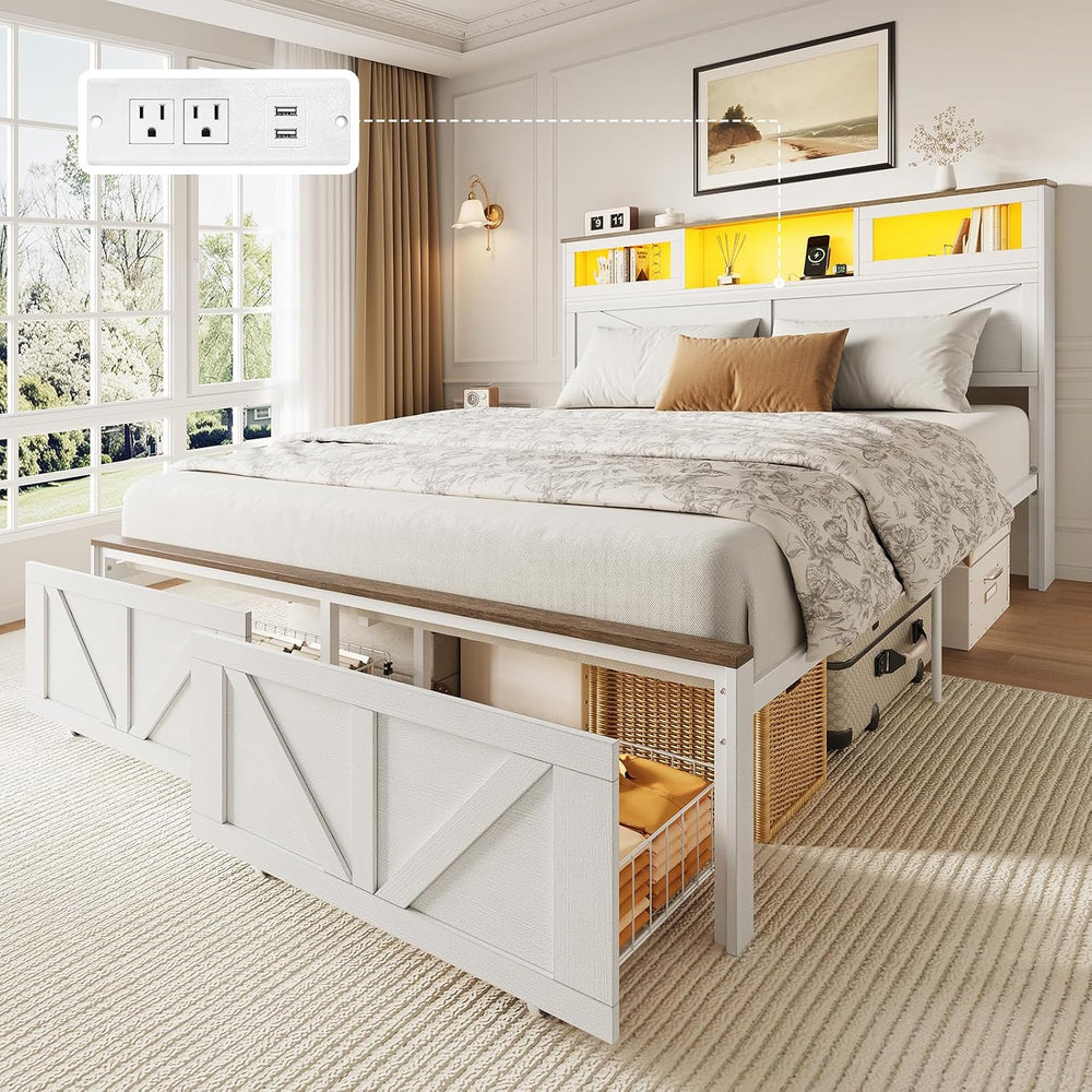 Yoobure Full Size Bed Frame with Headboard, Farmhouse Full Bed Frame, White