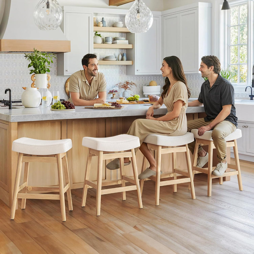 Cozyman Bar Stools Set of 2, Barstools with Sturdy Wood Legs, Saddle Seat Cou...