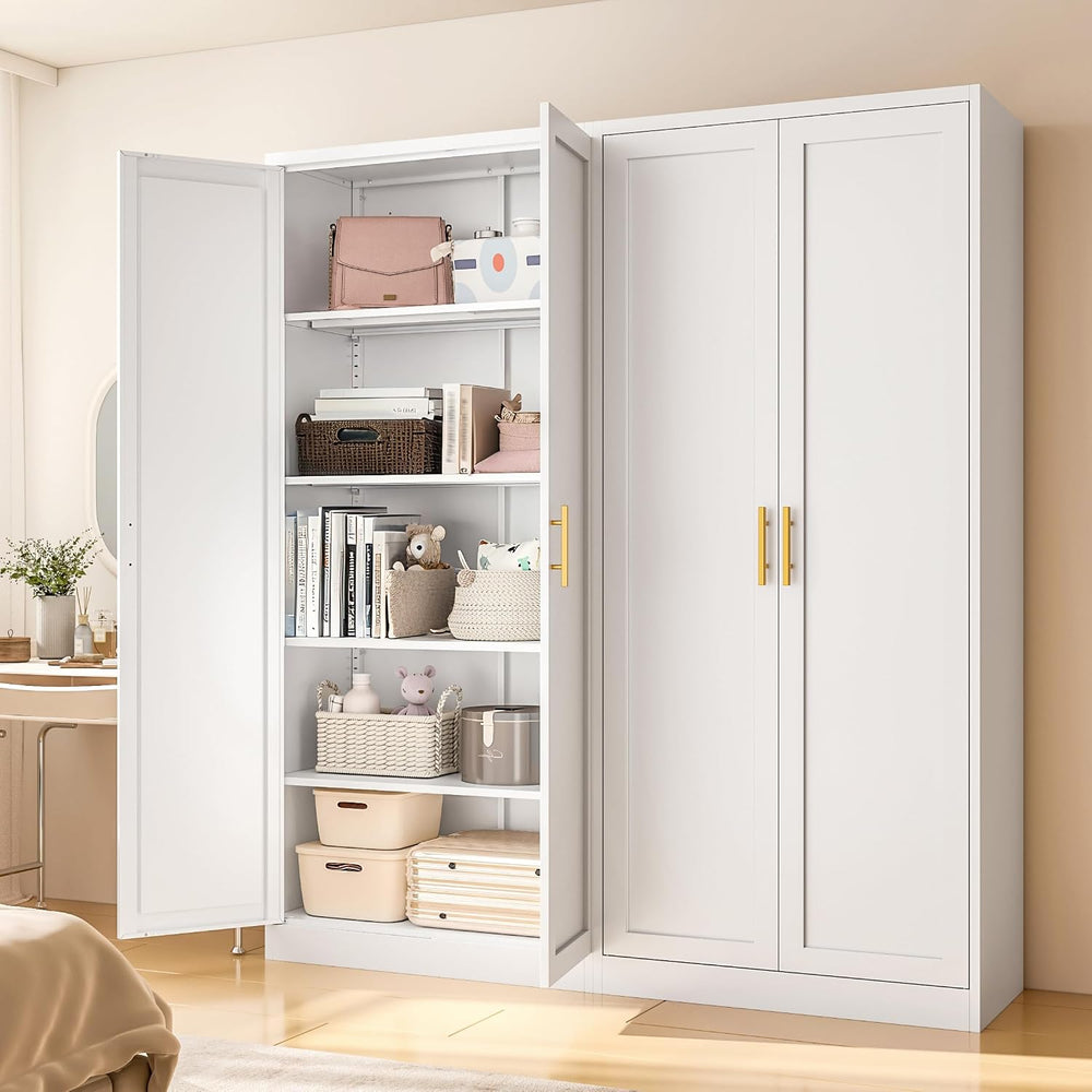 71" Tall Kitchen Pantry Cabinet, White Metal Kitchen Pantry Storage Cabi...