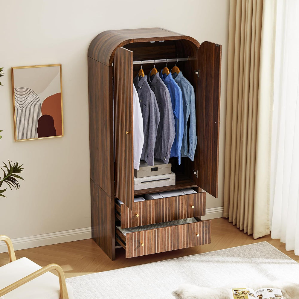 LEVNARY Arched Armoire Wardrobe Closet, Mid-Century Modern 2-Door Freestandin...