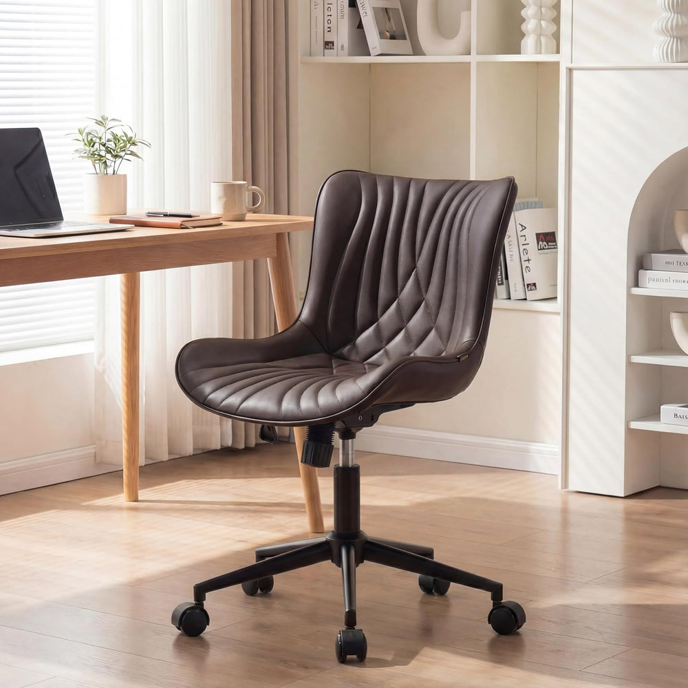 YOUNIKE Office Chair Armless Faux Leather Desk Chair, Brown | Home Office Com...