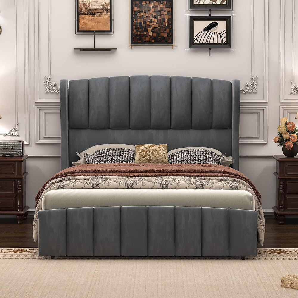 54" Tall Headboard Queen Bed Frame with 4 Drawers, Storage Platform