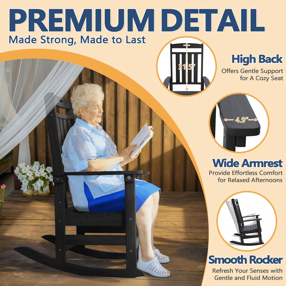 Outdoor Rocking Chair Oversized, HDPE All Weather Resistant Patio Rocker, 31....