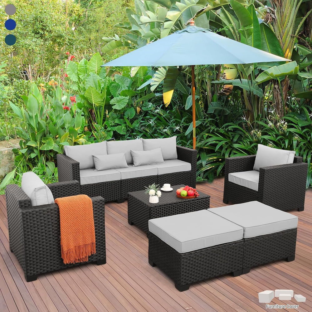 Rattaner Patio Wicker Furniture Set 6 Pieces Outdoor HDPE Wicker Conversation...