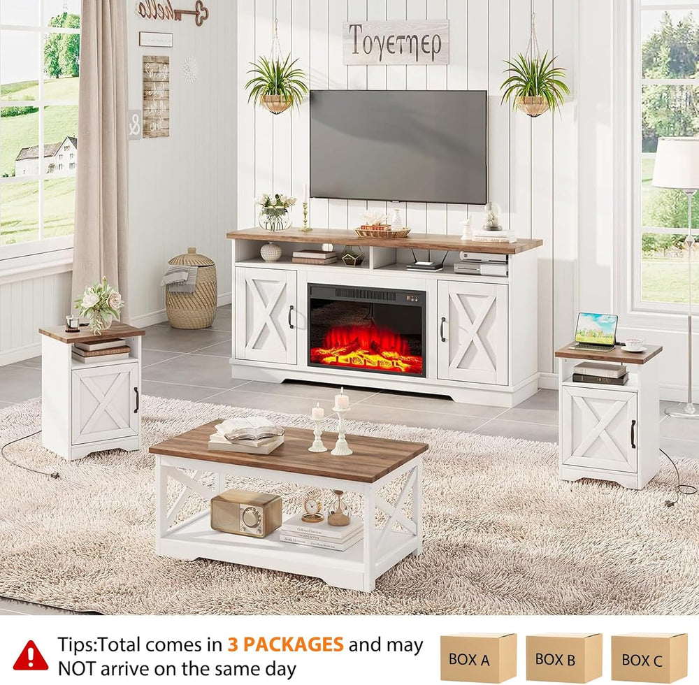 AMERLIFE 5-Piece Farmhouse Living Room Furniture Set,63" Fireplace TV St...