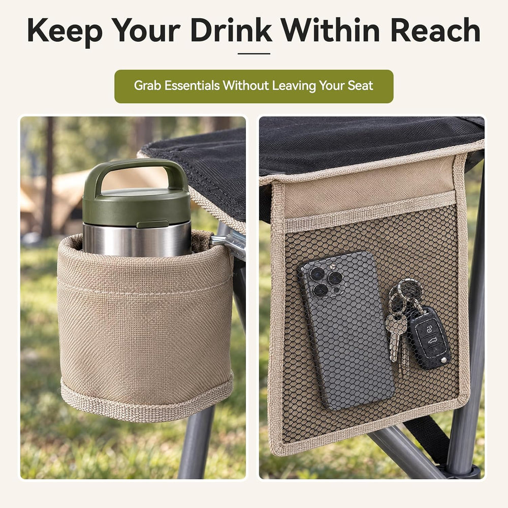 Tripod Camping Chair with Backrest, Folding Outdoor Stool