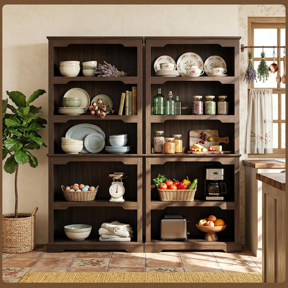 70” Walnut Bookcase Bookshelf, 5-Tier Farmhouse Bookcase Shelves