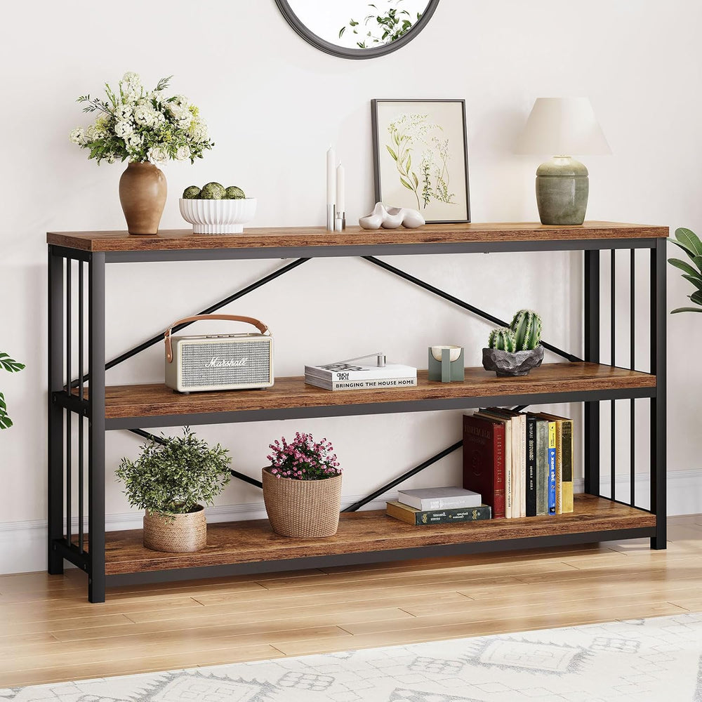 LVB Industrial Console Entryway Table, Metal Wood Rustic Brown, 55 in | Farmh...