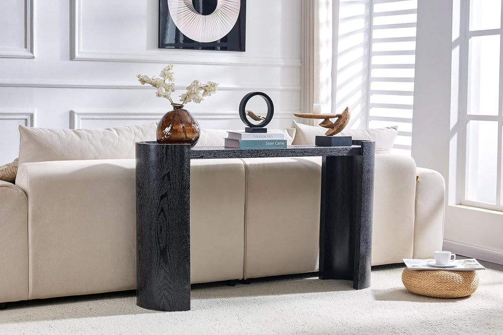 Black Curved Foyer Table Black Wood Grain Entrance Small Space Living Room So...