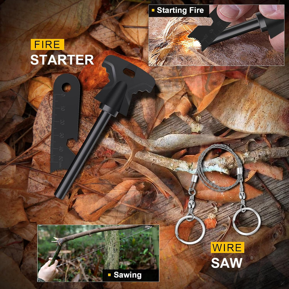 Survival Kit–219Pcs Bug Out Bag with First Aid Kit, Crossbody Bag, Axe, LED C...