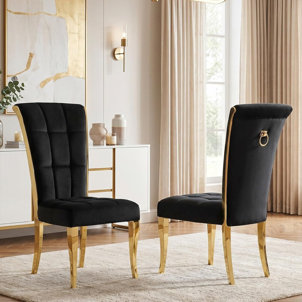 ACEDÉCOR Black and Gold Dining Chairs, Black Velvet Upholstered Chairs with R...