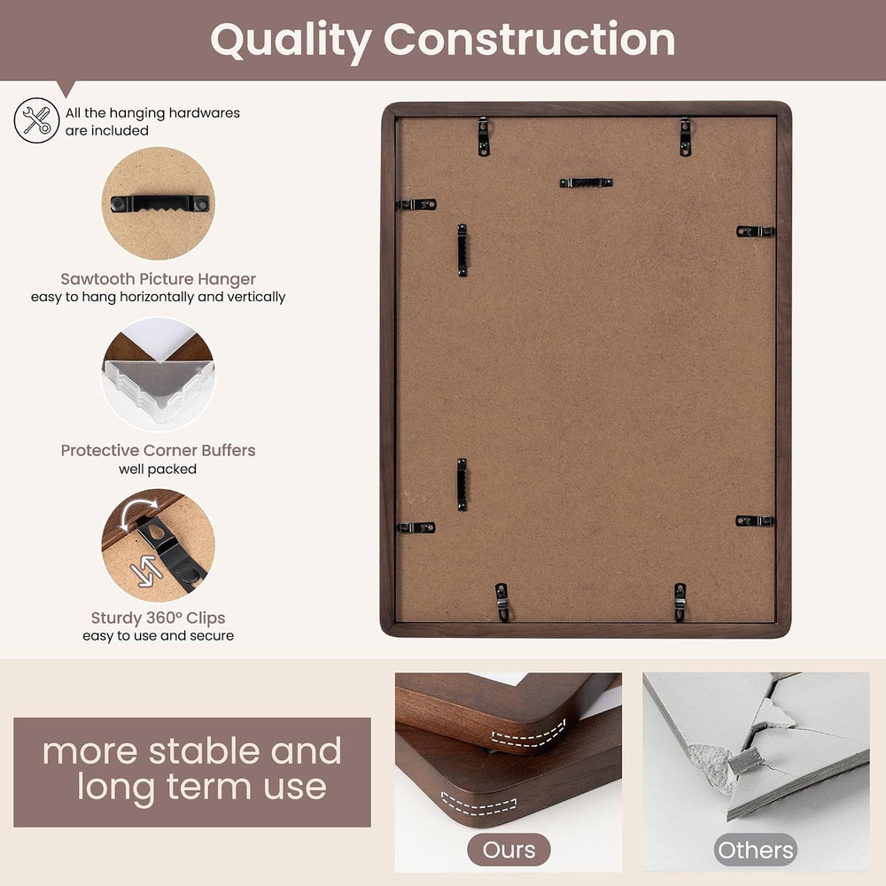FLYJOE 11x14 Picture Frame - Solid Walnut Wood Frame With Mat For 8x10, 11x14...
