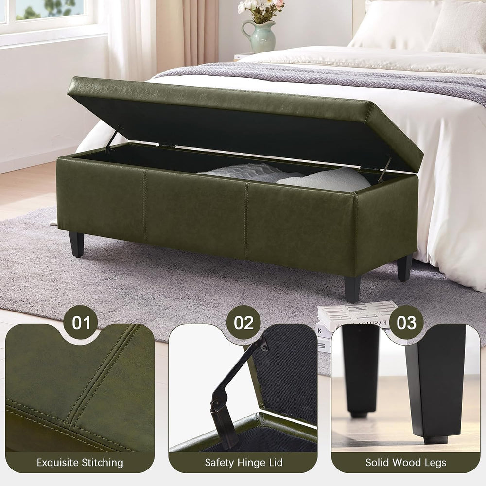 HUIMO Faux Leather Storage Ottoman Bench 50.3 Inch Extra Long PU Upholstered ...