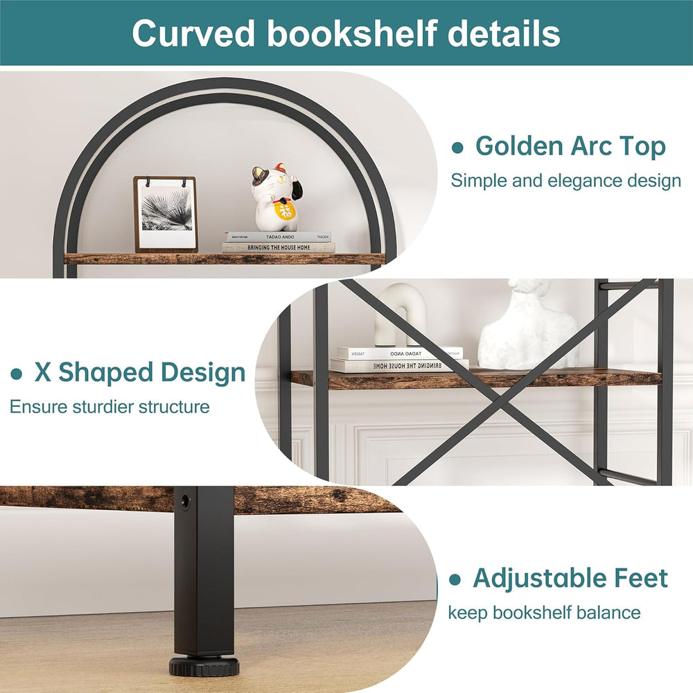 Shintenchi Bookshelf, Arched Bookshelf 5 Tier Bookcase, Tall Shelf for CDs/Bo...
