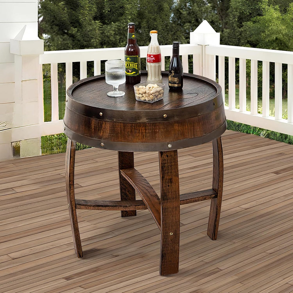 Whiskey Barrel End Table,Round Wood Wine Barrel Side Table Outdoor,Rustic Win...