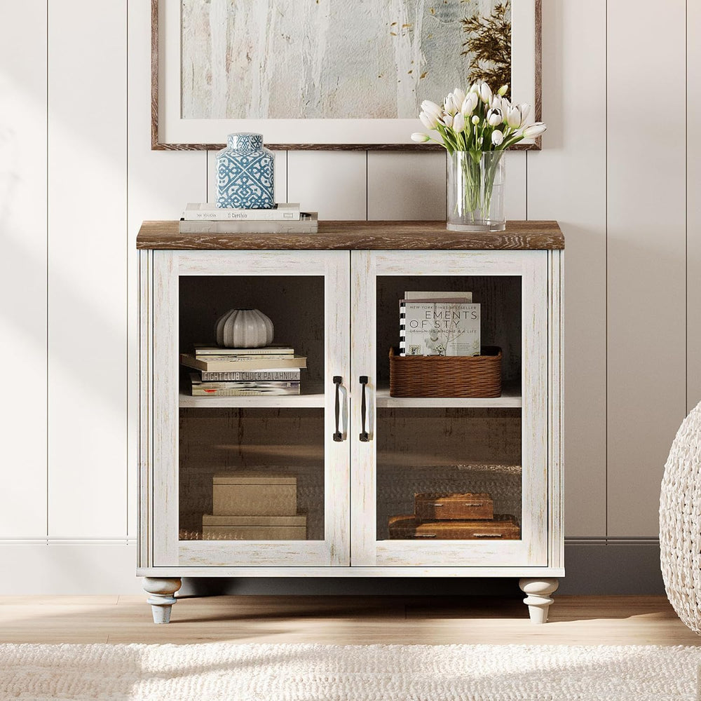 WAMPAT Farmhouse End Table with Ample Storage, Large Mid Century Modern Wood ...
