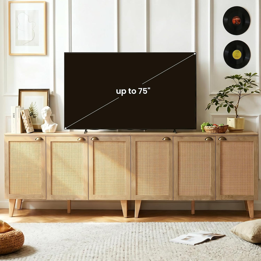 GREEN PARTY 47" Rattan Sideboard Buffet Cabinet with Storage, 3-Door Boh...