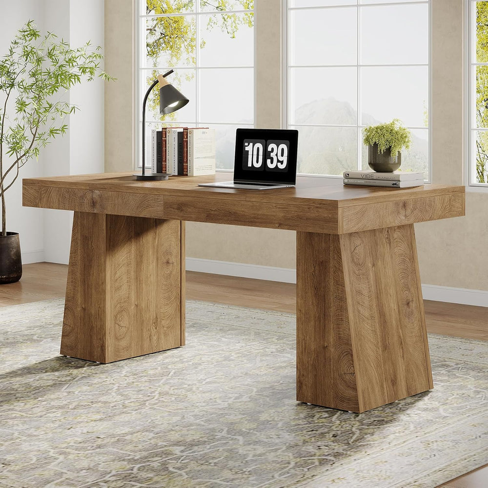 Tribesigns 55" Executive Desk, Wooden Office Desk with Double Pedestal, ...
