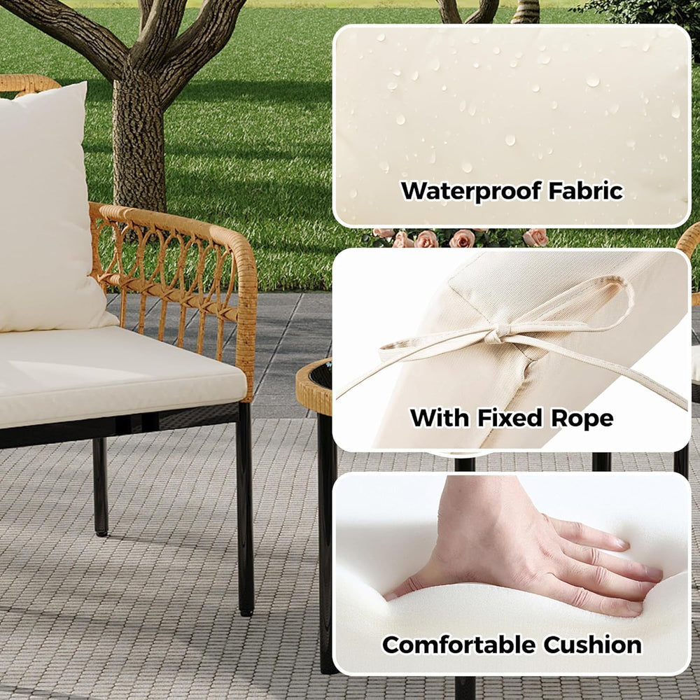 3-Piece All-Weather Wicker Rattan Bistro Patio Furniture Set with Glass Table...