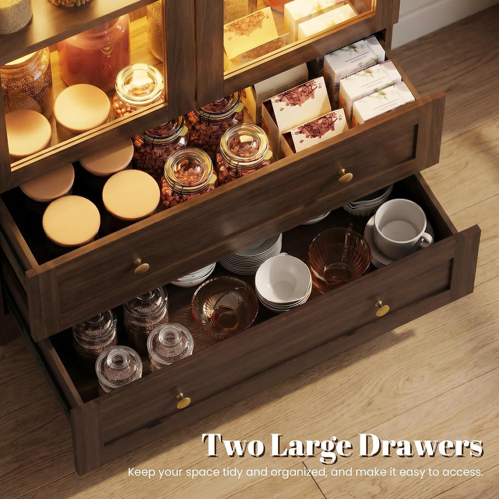 Pamapic Arched Kitchen Pantry Cabinet, 71" Tall Arched Cabinet with LED ...
