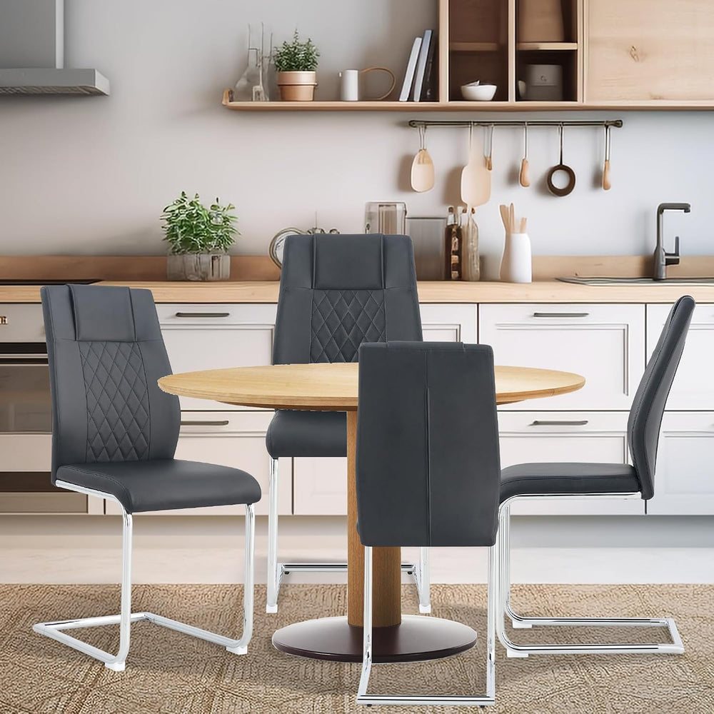 cinkehome Modern Black Dining Chairs Set of 4 with Silver Metal Legs, High Ba...