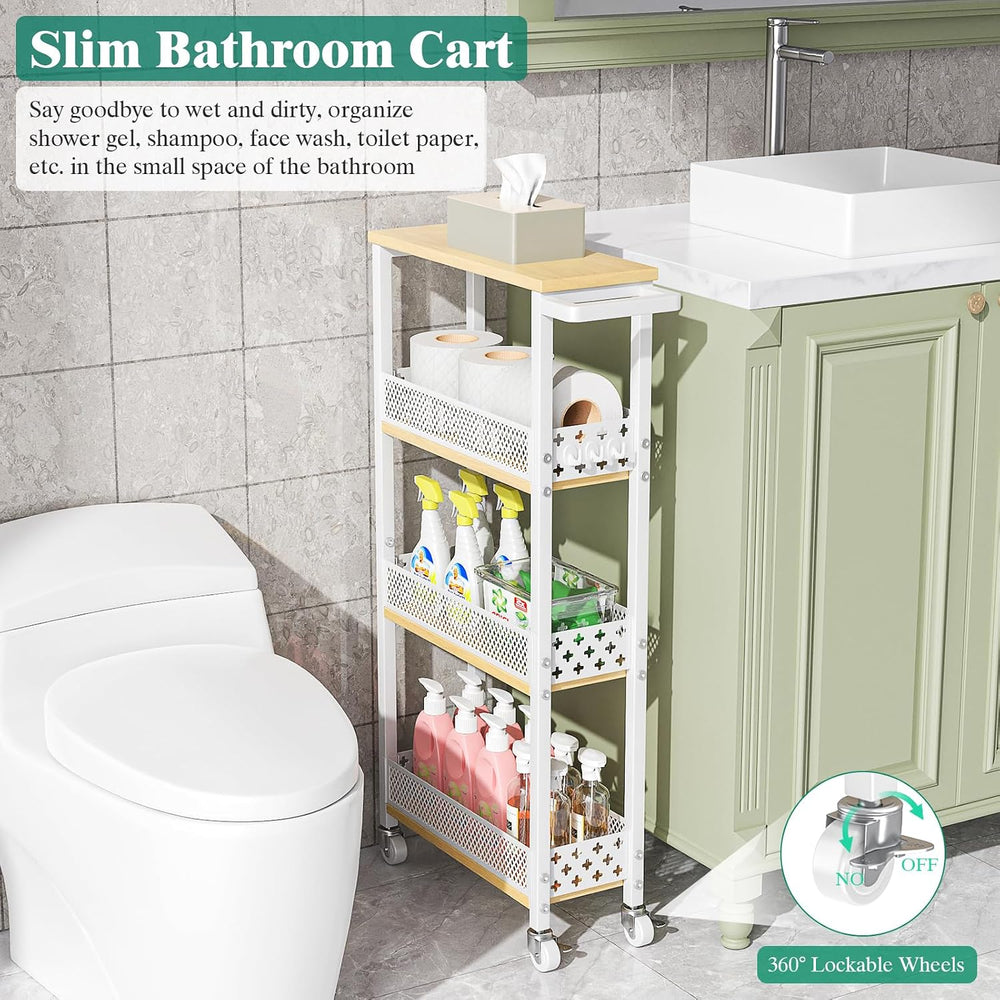 Giwil 4-Tier Rolling Slim Storage Cart Kitchen Bathroom Laundry Organizer | 5...