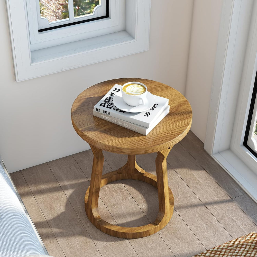 Round Side Table, Farmhouse End Table for Small Spaces, Accent Table for Livi...