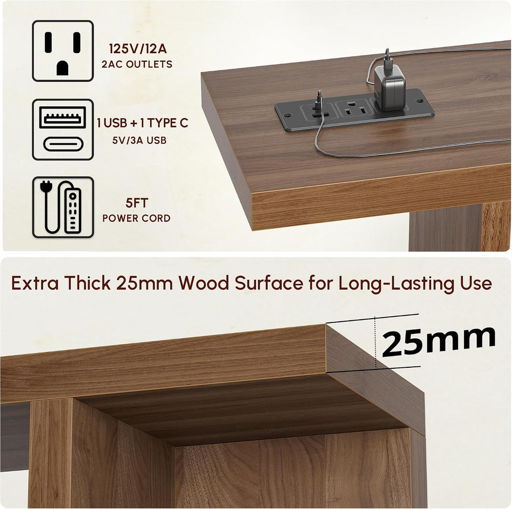 TIQLAB 70.9‘’ Extra Long Sofa Table with Power Outlet&Shelf, Black Walnut...