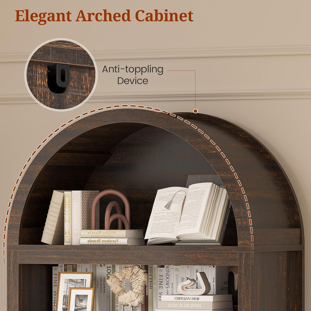 81" Tall Arched Cabinets,Bookcase with storage,Mid-Century Modern 6-Tier...