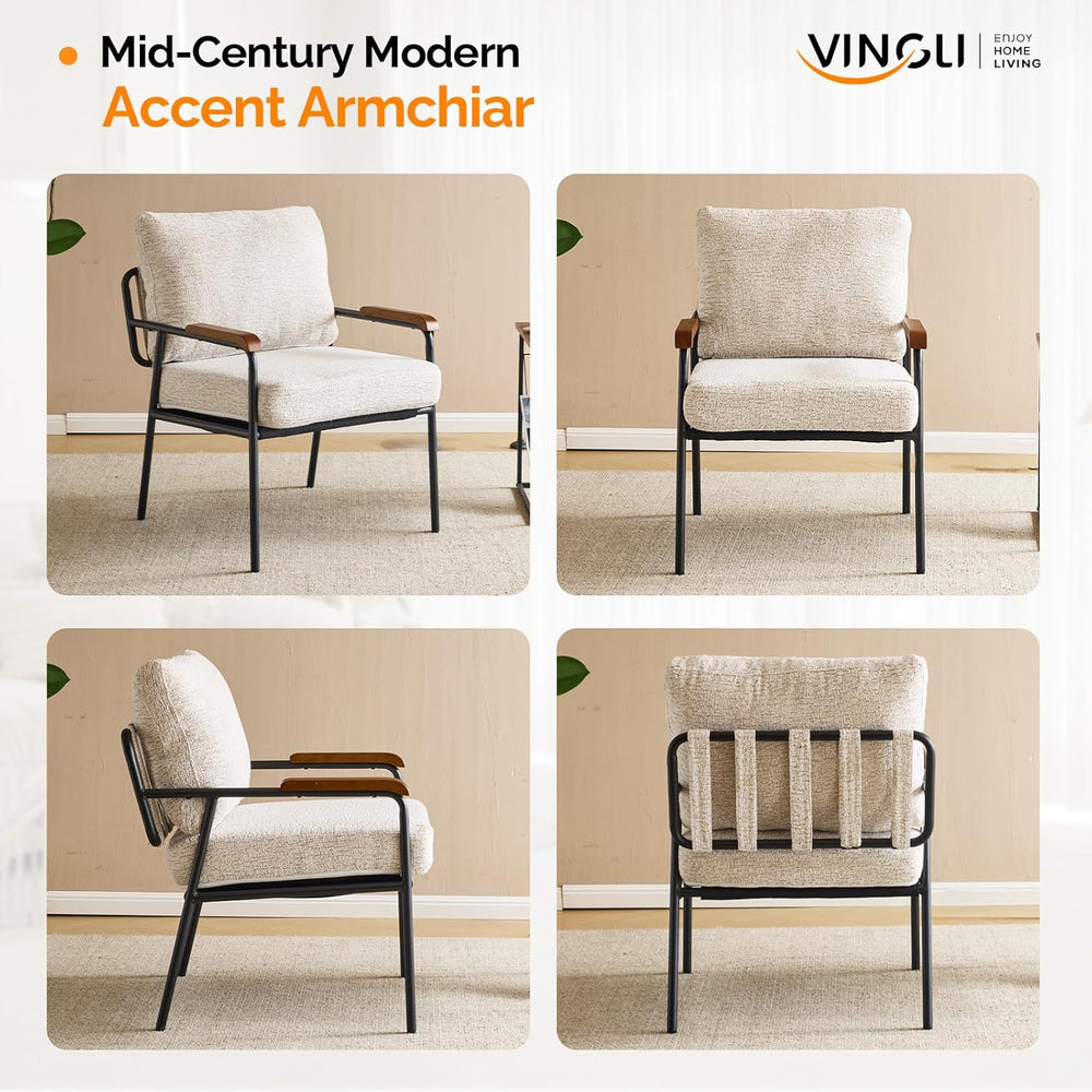 VINGLI Mid-Century Modern Accent Armchiar for Small Space, Small Comfy Uphols...