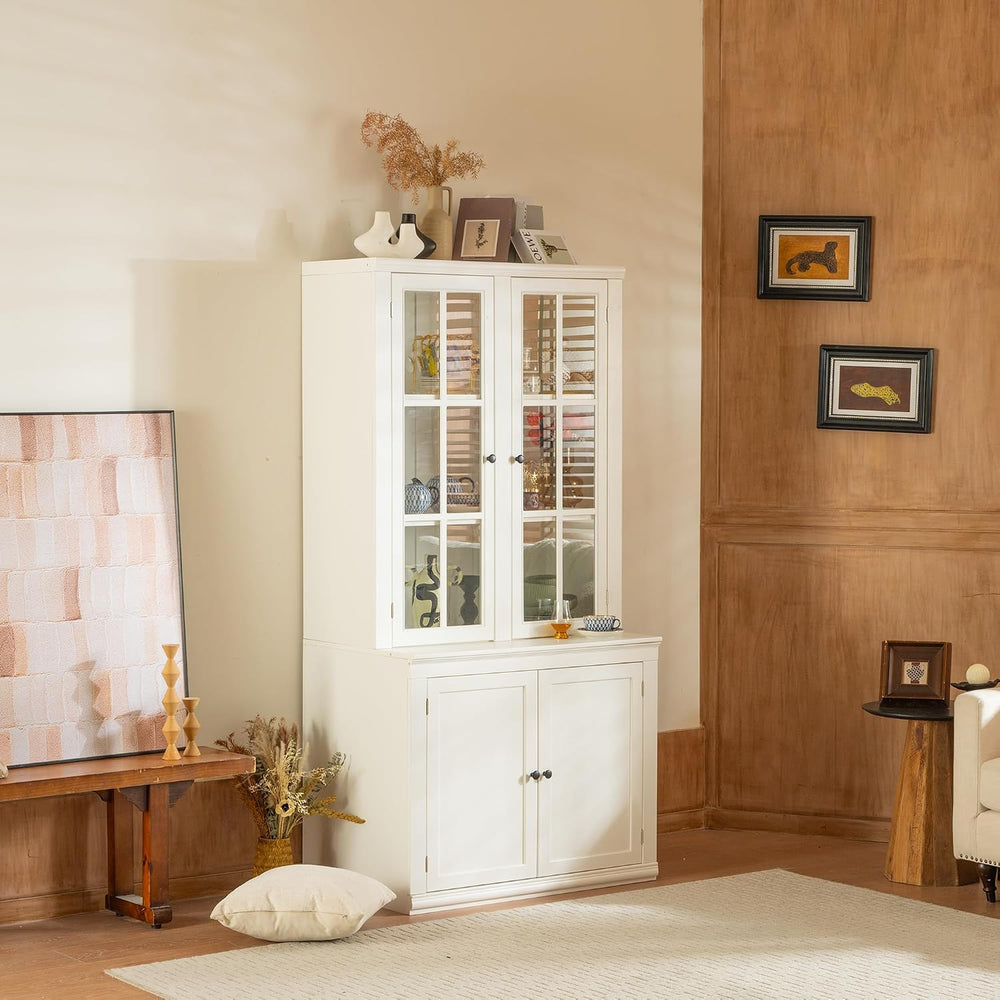 roomfitters 75.25'' Pantry Cabinet with Glass Door, Farmhouse Hutch D...
