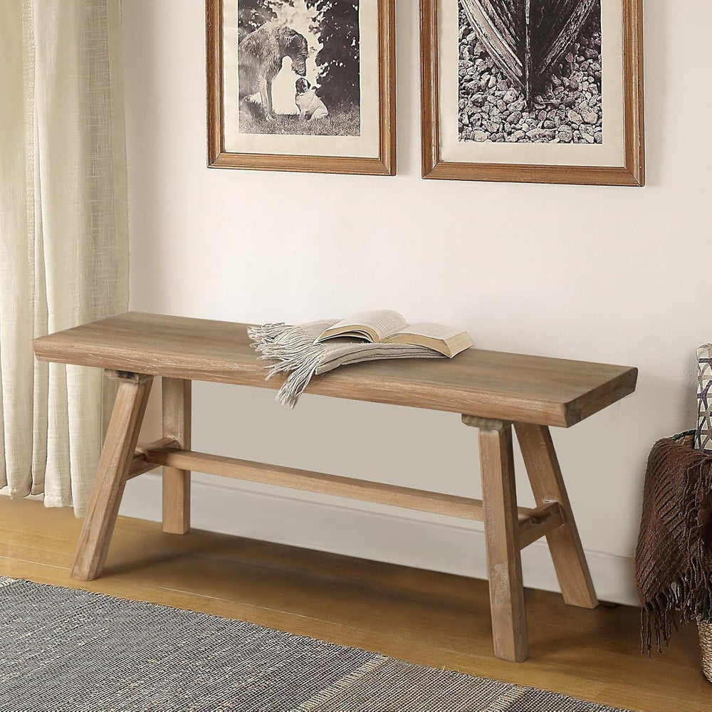 Wnutrees 39" Farmhouse Solid Wood Bench, Rustic Dining Entryway Bench | ...