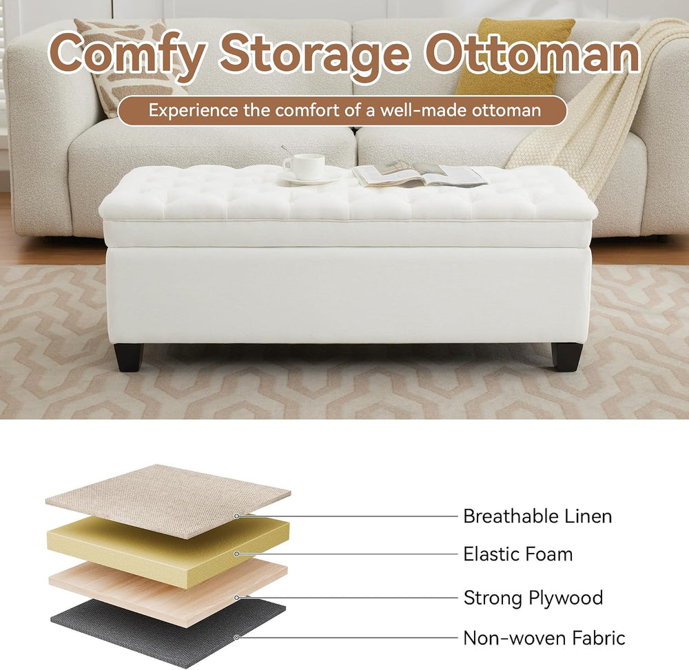 WUTUTUEE 51" Fabric Storage Ottoman Bench, Upholstered Rectangle End of ...