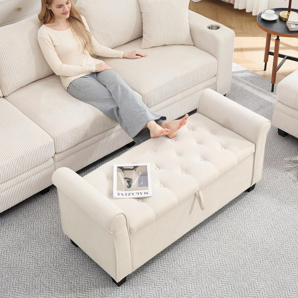 49" End of Bed Storage Bench for Bedroom, Upholstered Storage Ottoman | ...