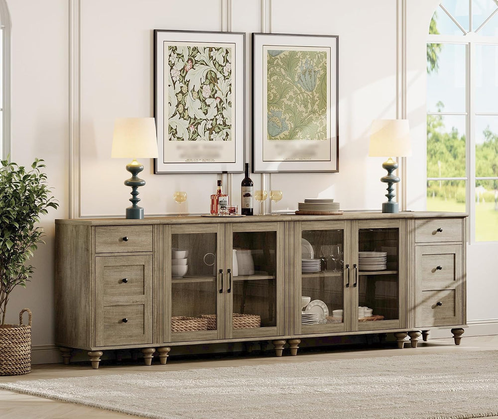WAMPAT Sideboard Buffet Cabinets with 4-Glass Door, 4-in-1 Kitchen Storage Ca...