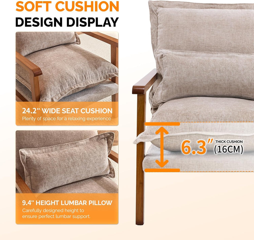 VINGLI Mid-Century Modern Cloud Accent Armchair with Lumbar Pillow, 6.3'&...